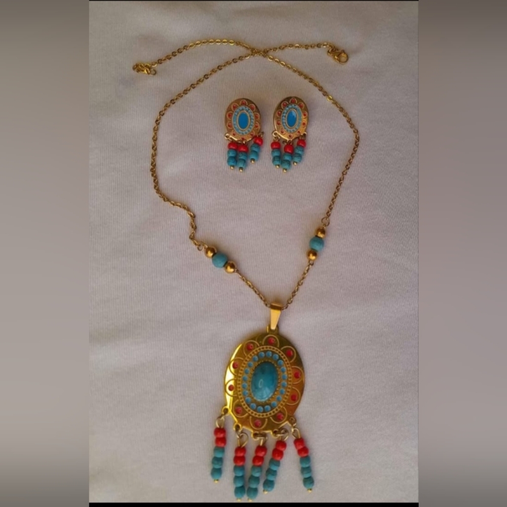 Golden and Turquoise Jewelry Set